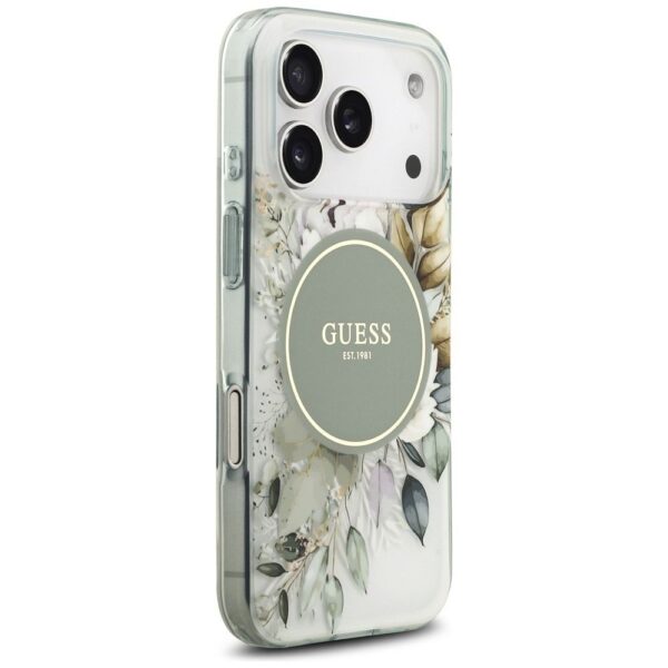 GUESS case for IPHONE 17 Pro Max compatible with MagSafe GUHMP17XHFWBDCEN (IML Flower & Tonal Circle) green