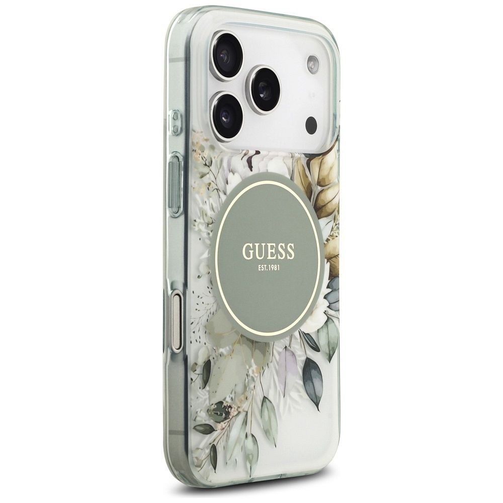 6150a8807754cd42bc7df2b42af1d971 GUESS case for IPHONE 17 Pro Max compatible with MagSafe GUHMP17XHFWBDCEN (IML Flower & Tonal Circle) green
