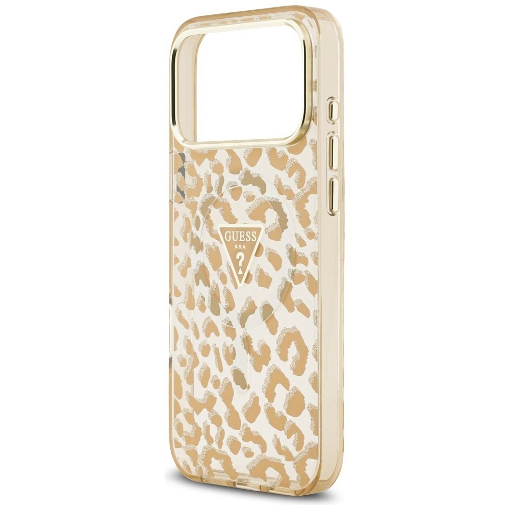 GUESS case for IPHONE 17 Pro compatible with MagSafe GUHMP17LHLEGTGLW (PC TPU W/ Leopard Glitter) brown