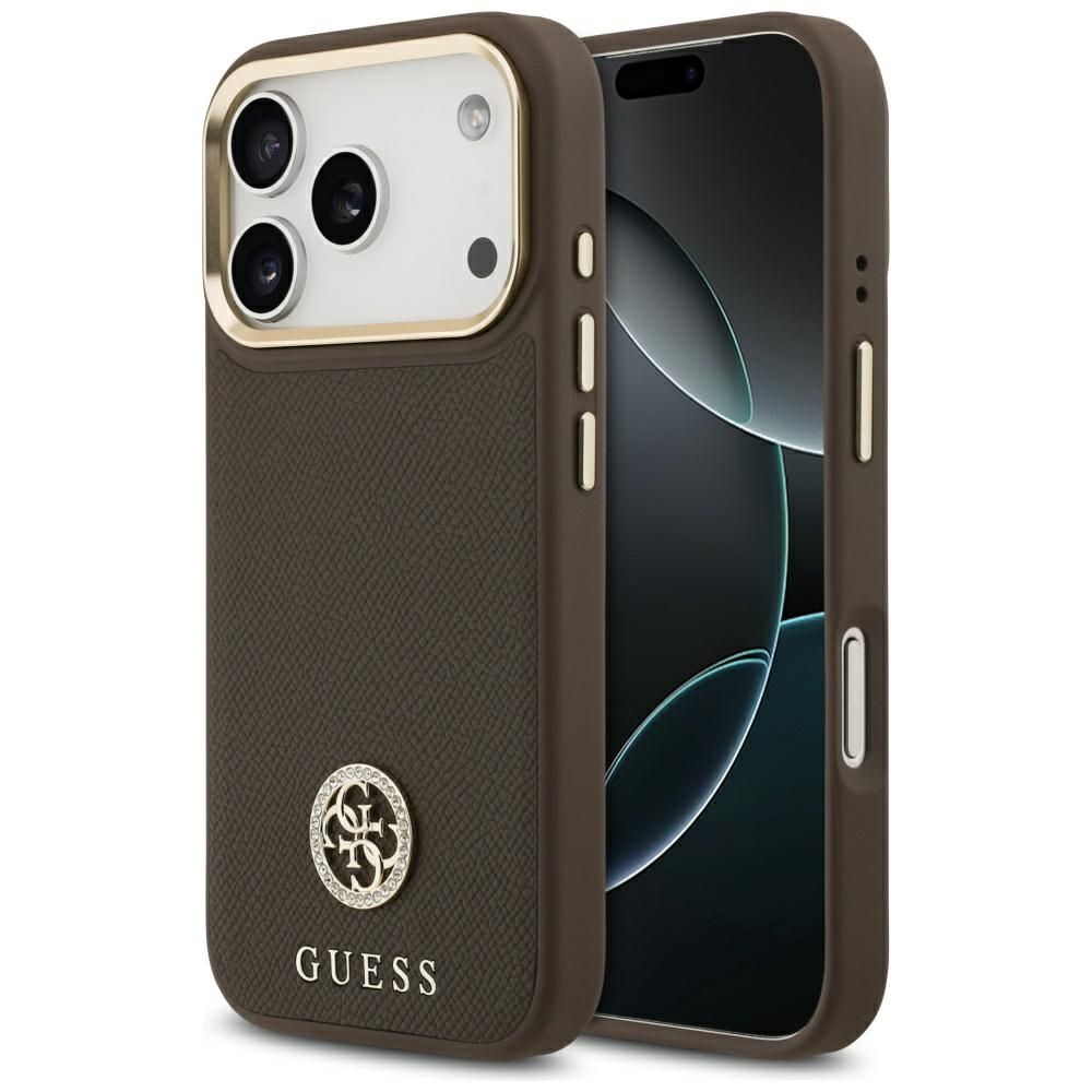 62cdf0af9fe47adad6e294a4cbcfed00 GUESS case for IPHONE 17 Pro compatible with MagSafe GUHMP17LPGCRMDEW (PU W/ Grained Strass Logo) brown
