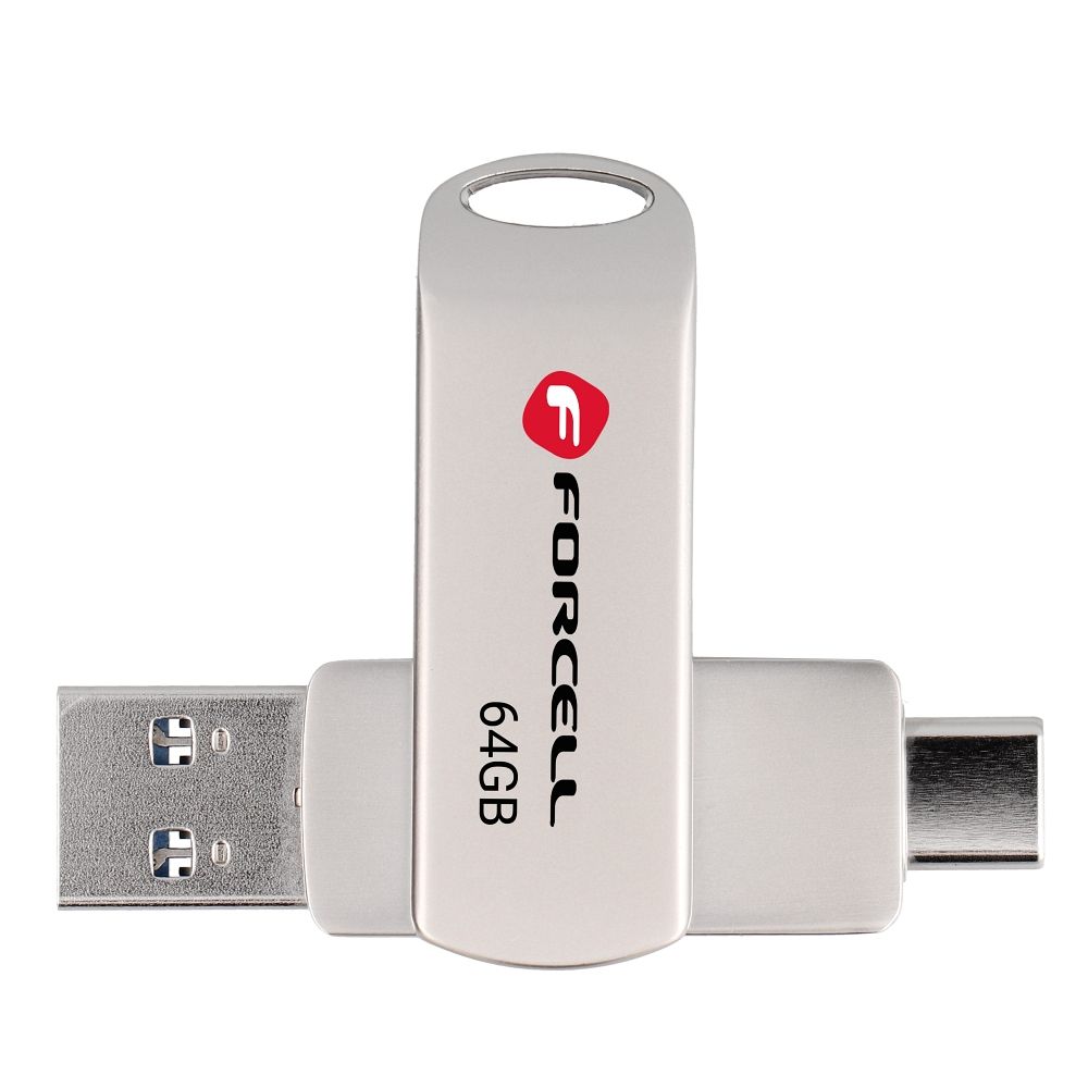 FORCELL F-DATA pendrive Metal Duo 64GB USB3.2 Gen 1 (USB A / Type C) silver