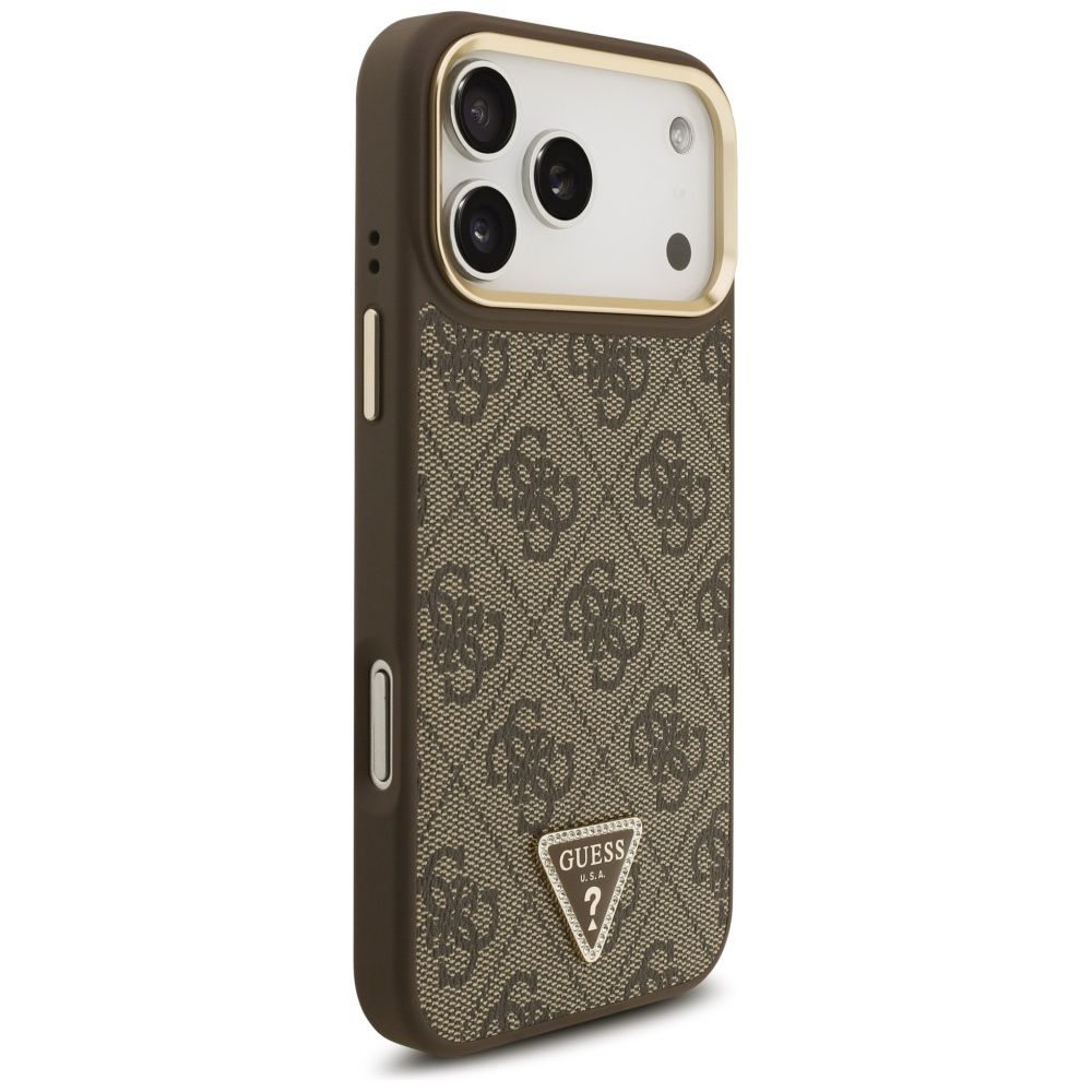 63063359c22fcbc66d2eeb58d2309788 GUESS case for IPHONE 17 Pro Max compatible with MagSafe GUHMP17XP4G4TCSW (PU W/ Triangle Logo & Big Strap Metal Buttons) brown