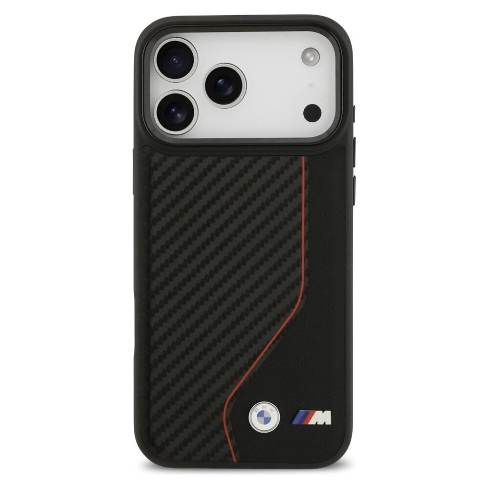 BMW case for IPHONE 17 Pro Max compatible with MagSafe BMHMP17X25PCCSCKR (PU Carbon Line & Logo) red