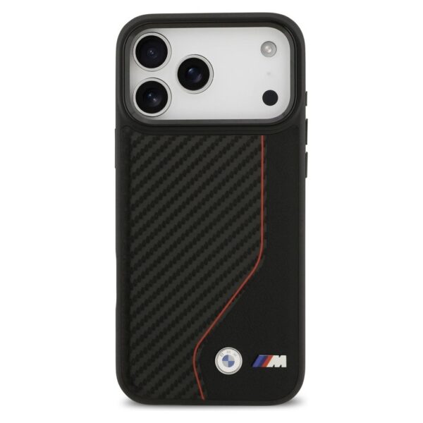BMW case for IPHONE 17 Pro Max compatible with MagSafe BMHMP17X25PCCSCKR (PU Carbon Line & Logo) red