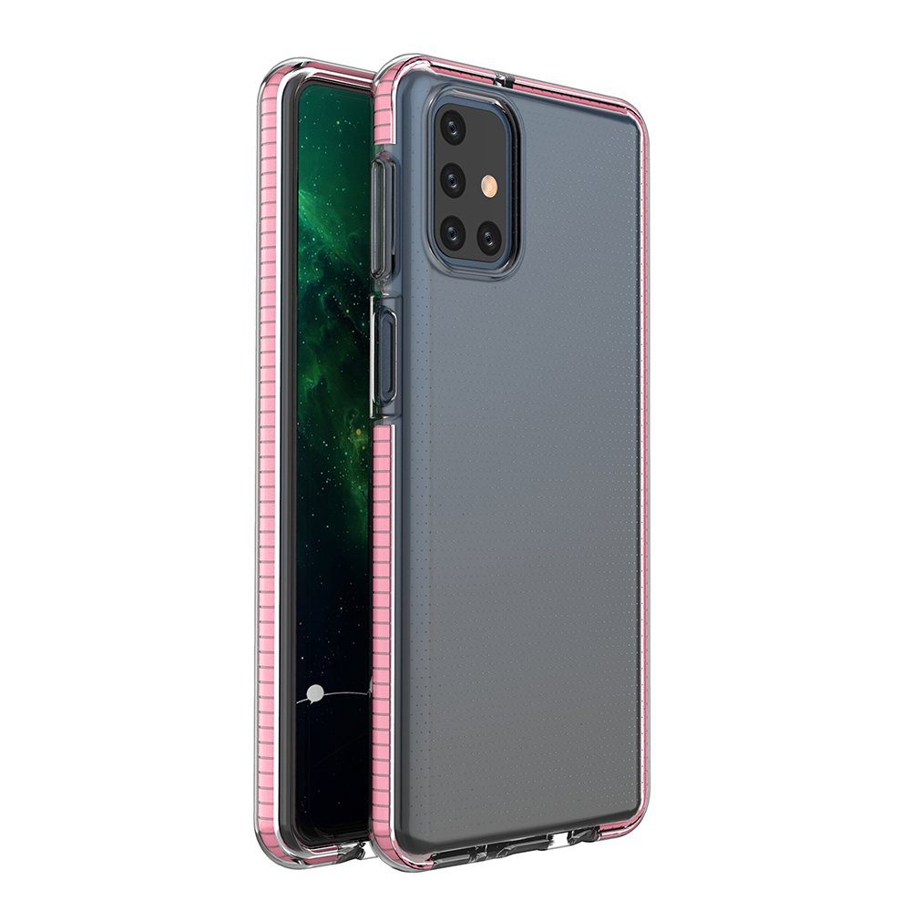 63943_1 Spring Case clear TPU gel protective cover with colorful frame for Samsung Galaxy M31s light pinkeng