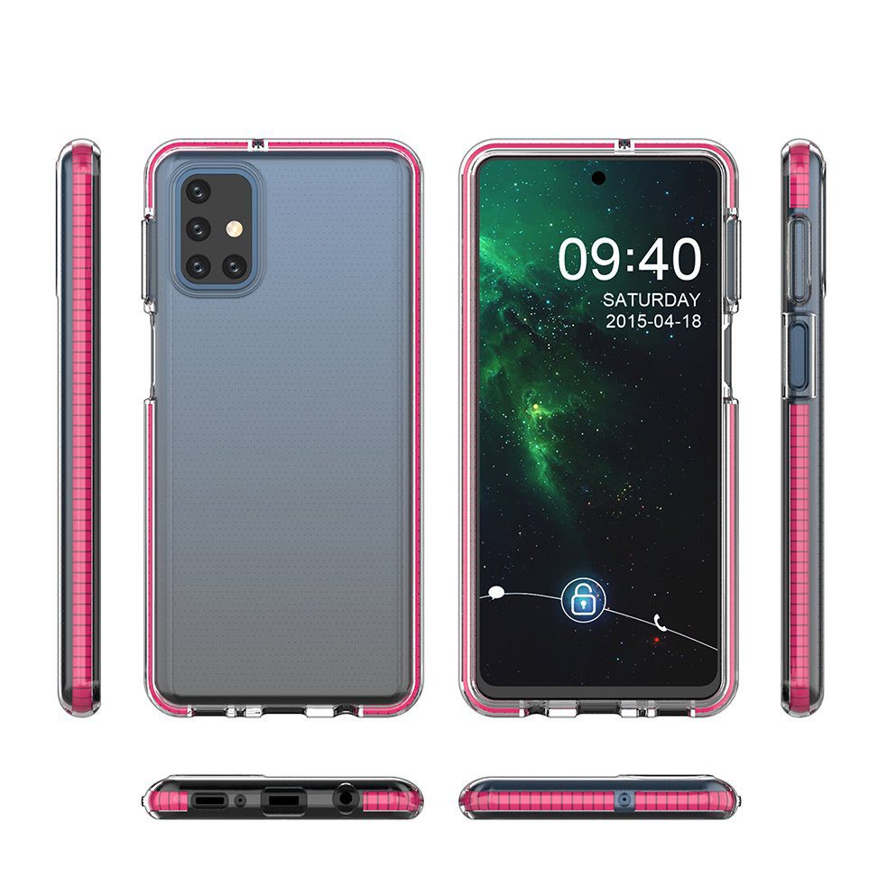 63943_4 Spring Case clear TPU gel protective cover with colorful frame for Samsung Galaxy M31s light pinkeng