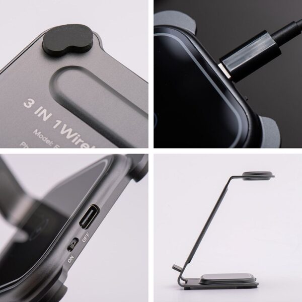 Forcell F-ENERGY Simply Charge 3in1 aluminium compatible with Apple Watch and Samsung Watch grey