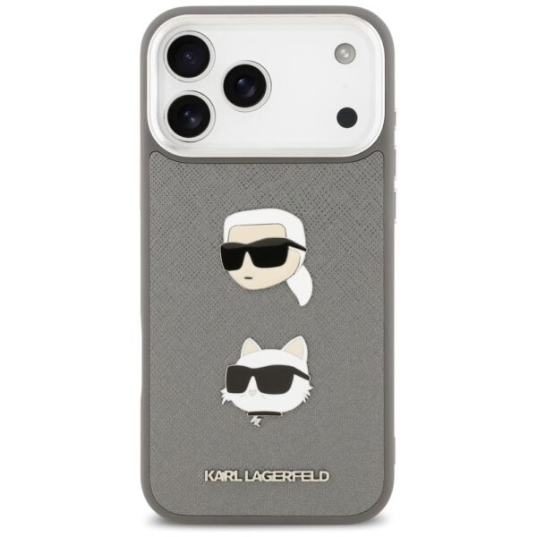 64d68e2161bf6f2bfd6b4daa1d4ce644 KARL LAGERFELD case for IPHONE 17 Pro Max KLHCP17XPSFDHPOG (FW Grained PU W/ K&C Heads Pin & Logo) gray