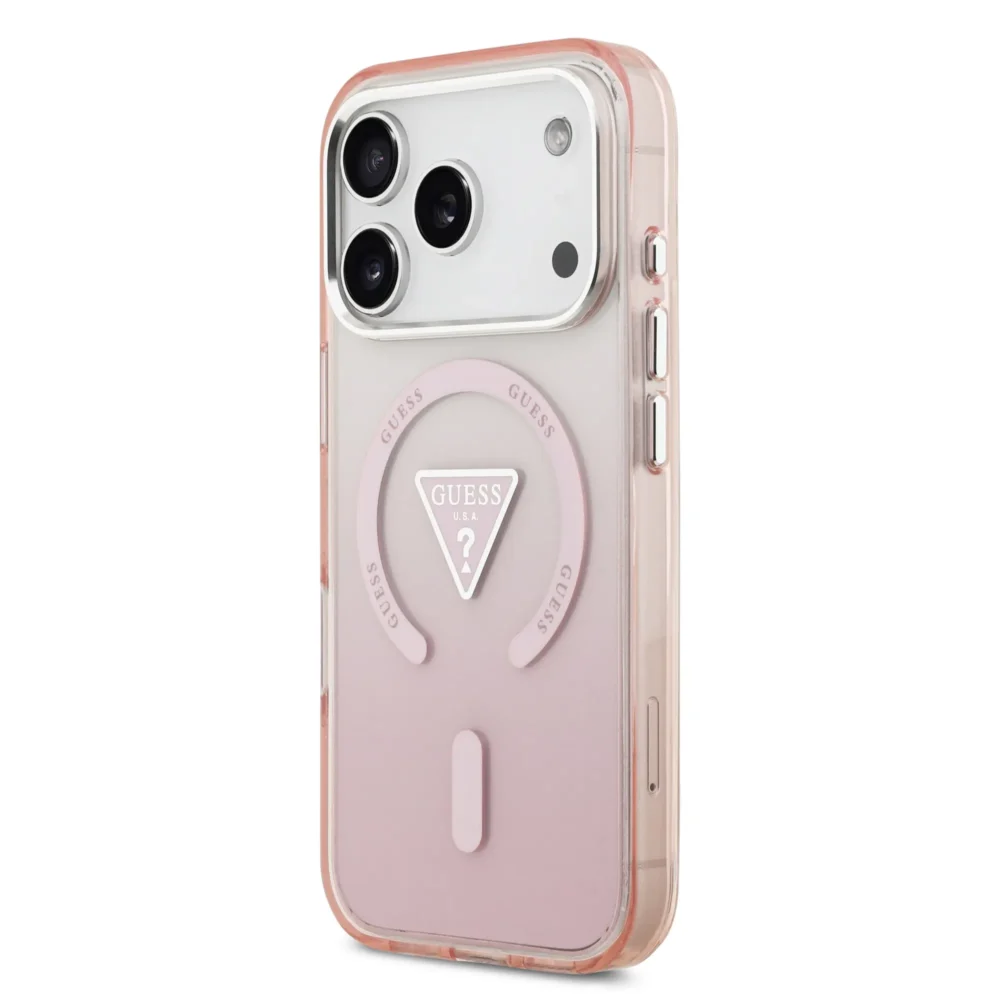 GUESS case for IPHONE 17 Pro compatible with MagSafe GUHMP17LHGTMLCGP (IML Gradient W/ Triangle Logo) pink