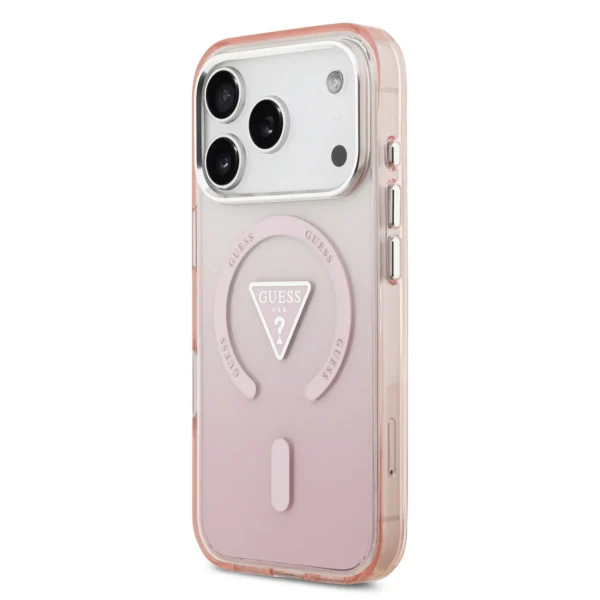 GUESS case for IPHONE 17 Pro compatible with MagSafe GUHMP17LHGTMLCGP (IML Gradient W/ Triangle Logo) pink