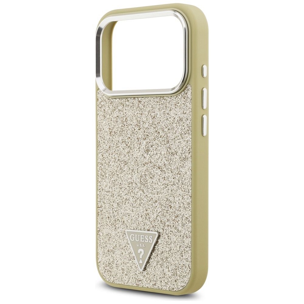 66826f4a848e26b173abc3ce7cc56e14 GUESS case for IPHONE 17 Pro compatible with MagSafe GUHMP17LPFGTSCMD (PU Glitter W/ Triangle Logo) gold