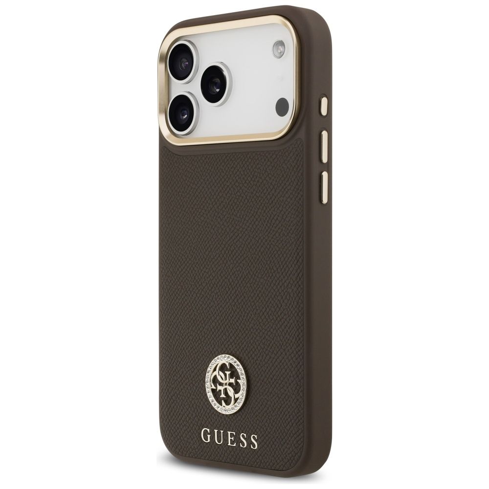 67ad6d92f5214f5d1fb997a046a331c6 GUESS case for IPHONE 17 Pro Max compatible with MagSafe GUHMP17XPGCRMDEW (PU W/ Grained Strass Logo) brown