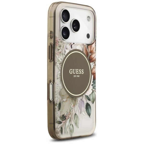 GUESS case for IPHONE 17 Pro Max compatible with MagSafe GUHMP17XHFWBDCEW (IML Flower & Tonal Circle) brown