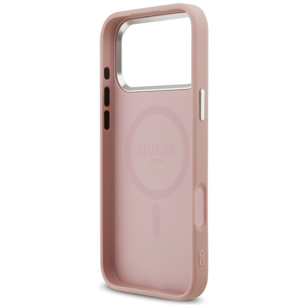 6cc57bb10a8a5e15c661c1ce724f2c52 GUESS case for IPHONE 17 Pro Max compatible with MagSafe GUHMP17XPFGTSCMP (PU Glitter W/ Triangle Logo) pink