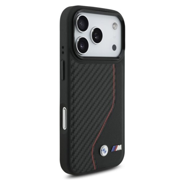 BMW case for IPHONE 17 Pro compatible with MagSafe BMHMP17L25PCCSCKR (PU Carbon Line & Logo) red