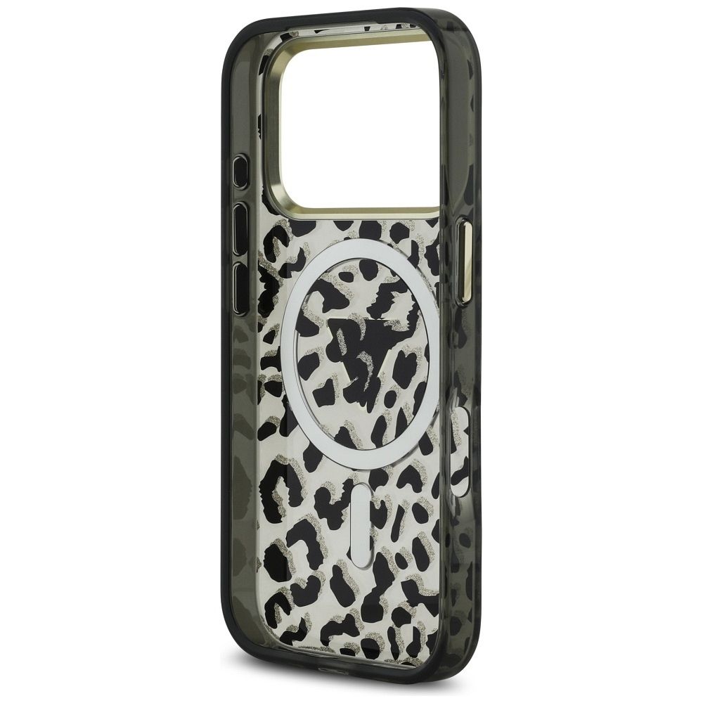 GUESS case for IPHONE 17 Pro compatible with MagSafe GUHMP17LHLEGTGLK (PC TPU W/ Leopard Glitter) black