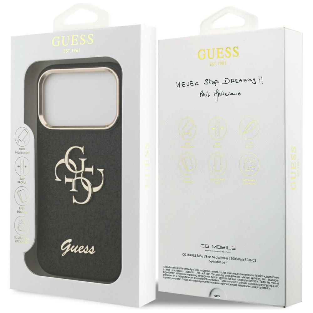 GUESS case for IPHONE 17 Pro GUHCP17LHG4SGCK (Fixed Glitter Big 4G Metal Frame) black