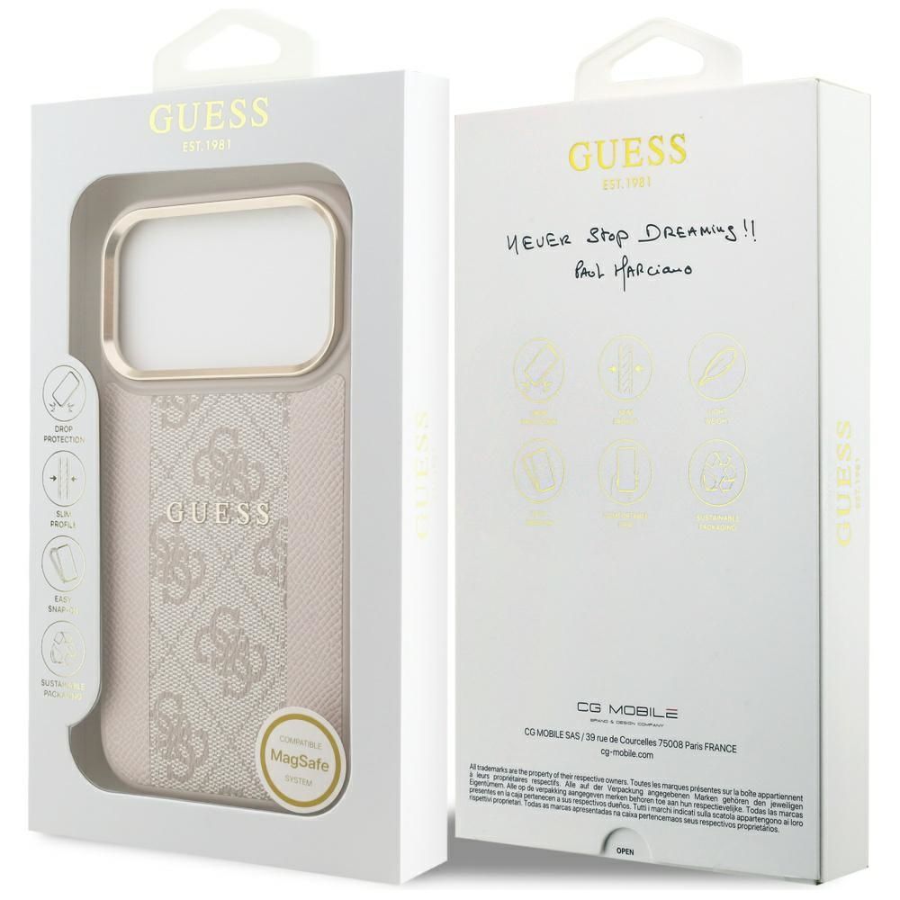 75ab0cfec61c2c98c663ef293d829c73 GUESS case for IPHONE 17 Pro compatible with MagSafe GUHMP17LPG4SEMCP (PU W/ 4G PU Stripe) pink