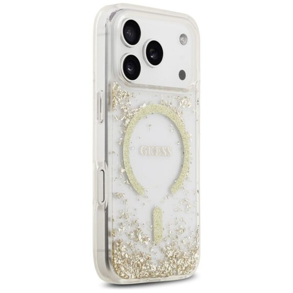 GUESS case for IPHONE 17 Pro compatible with MagSafe GUHMP17LRGRGED (Resin Bottom Glitter) gold