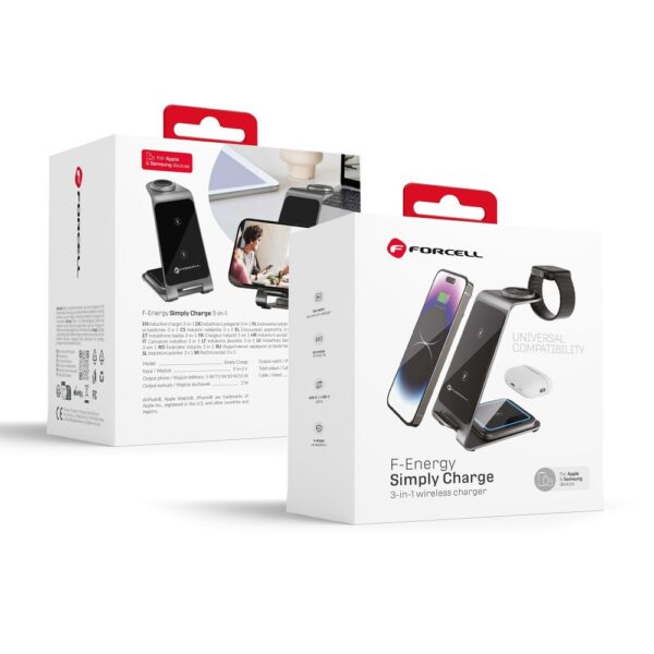 Forcell F-ENERGY Simply Charge 3in1 aluminium compatible with Apple Watch and Samsung Watch grey