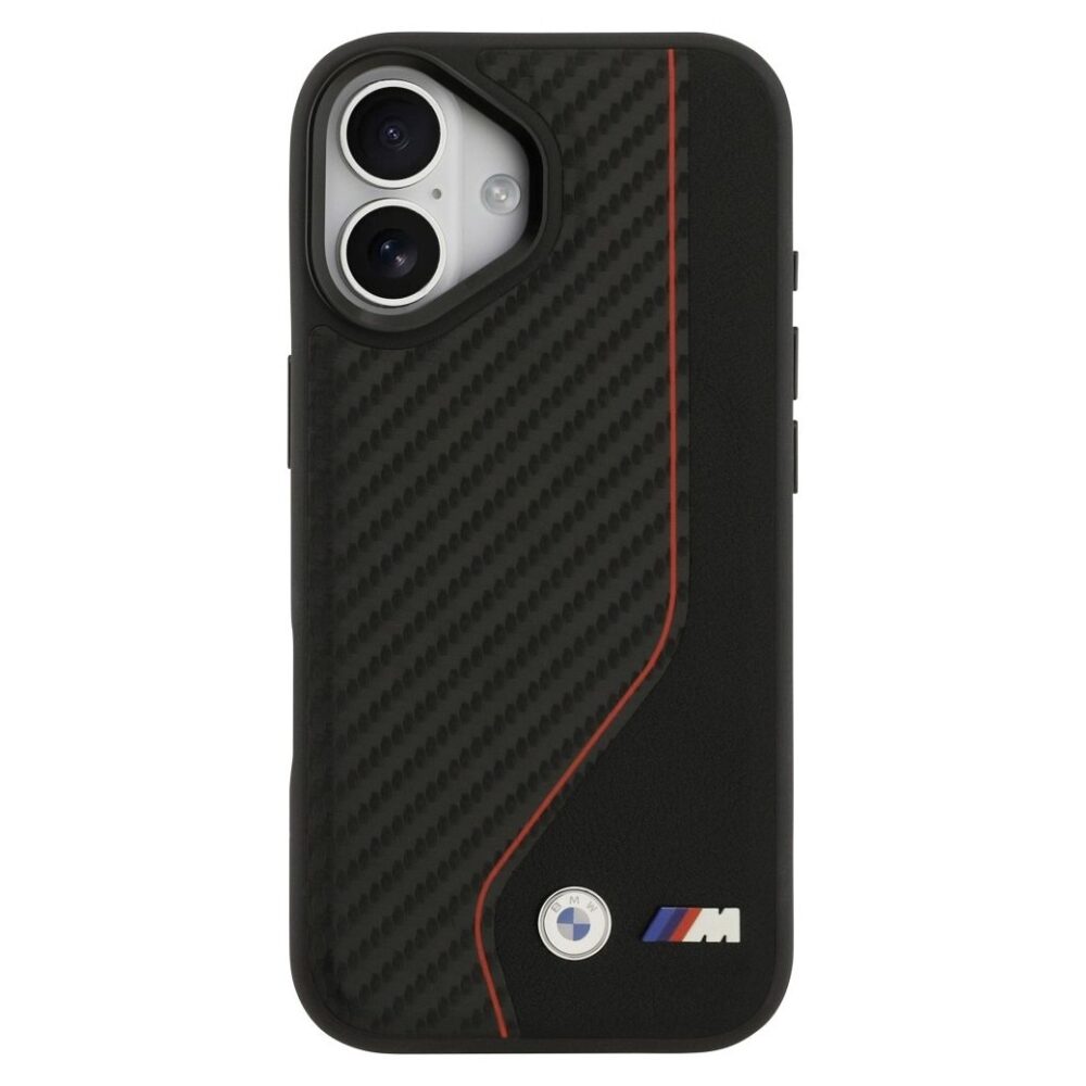 BMW case for IPHONE 17 compatible with MagSafe BMHMP17S25PCCSCKR (PU Carbon Line & Logo) red