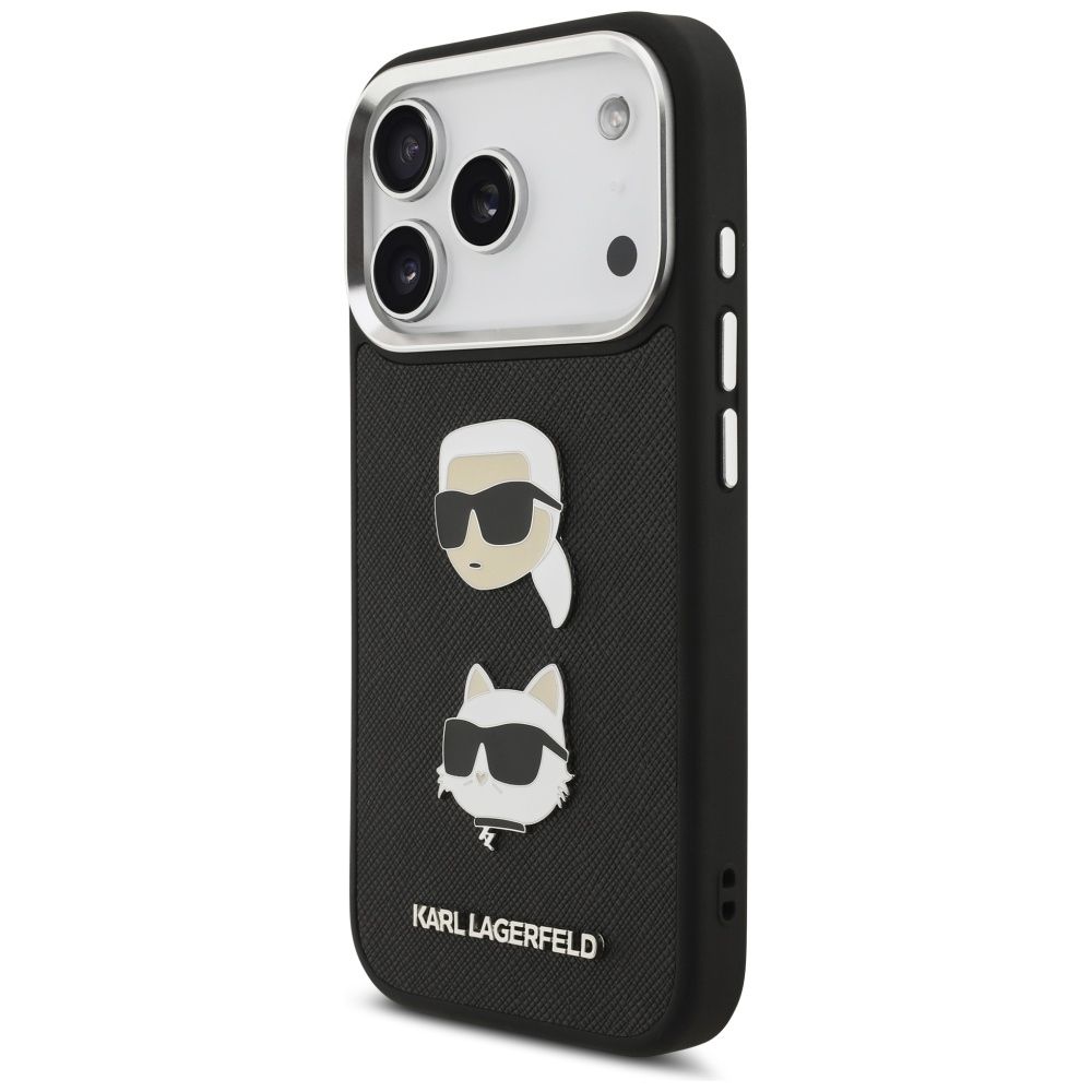 KARL LAGERFELD case for IPHONE 17 Pro KLHCP17LPSFDHPOK (FW Grained PU W/ K&C Heads Pin & Logo) black
