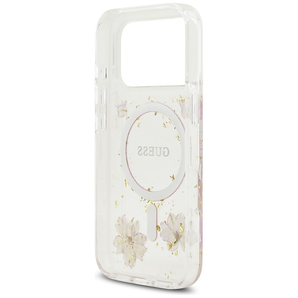 793e1dfab3c1c504644f0cad224d34a7 GUESS case for IPHONE 17 Pro compatible with MagSafe GUHMP17LRBFGFGMP (Resin Flowers and Glitter) pink