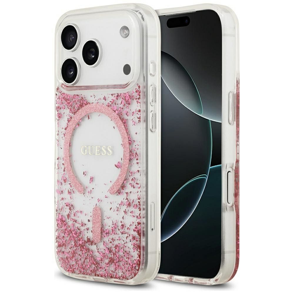 7c59ee0cc0777a357abce7775788ac13 GUESS case for IPHONE 17 Pro compatible with MagSafe GUHMP17LRGRGEP (Resin Bottom Glitter) pink