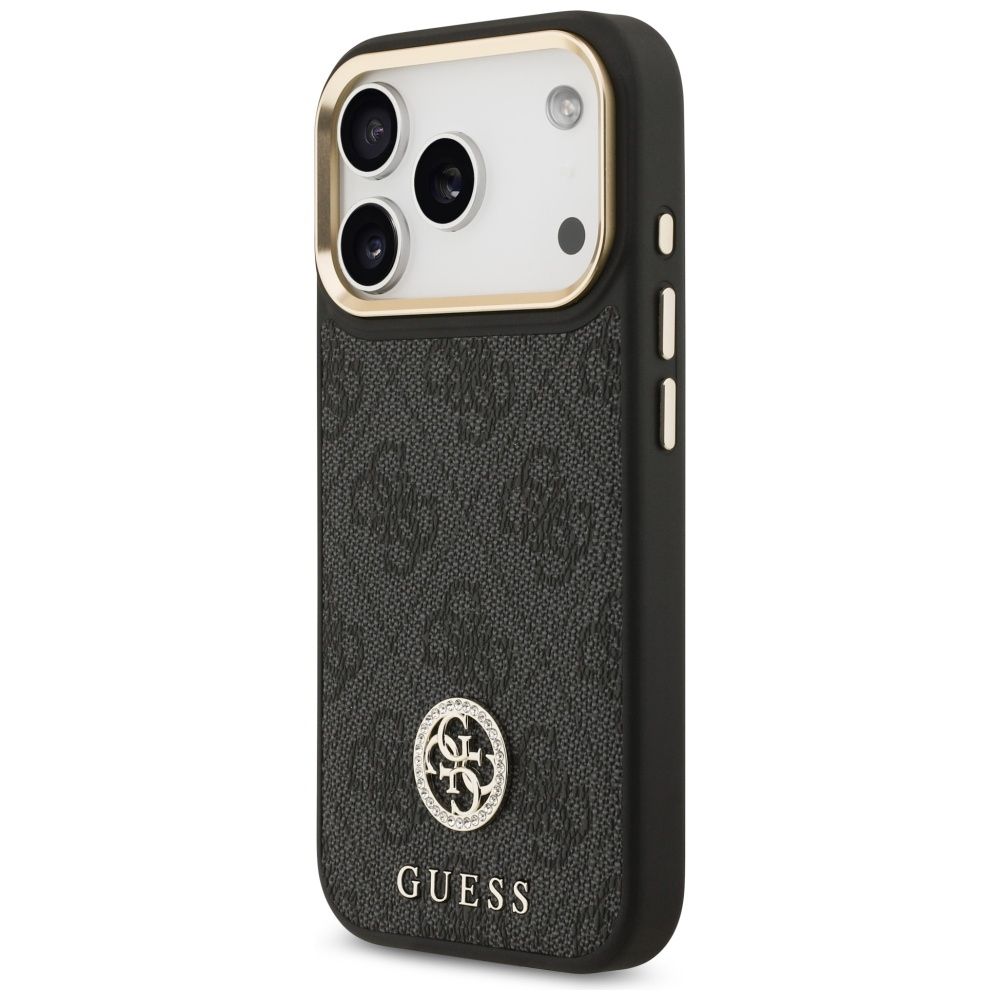 7cadb7bc06b1af30a8e656e4bb8eef35 GUESS case for IPHONE 17 Pro compatible with MagSafe GUHMP17LP4G4DCSK (PU W/ Strass Logo & Big Strap Metal Buttons) black
