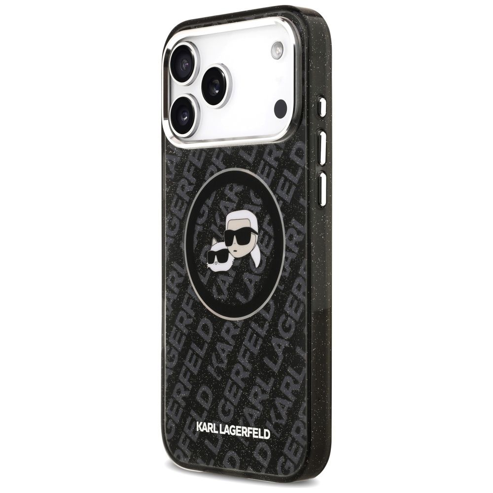 KARL LAGERFELD case for IPHONE 17 Pro Max compatible with MagSafe KLHMP17XHMKBKCHOK (IML Glitter K&C Heads Logo) black