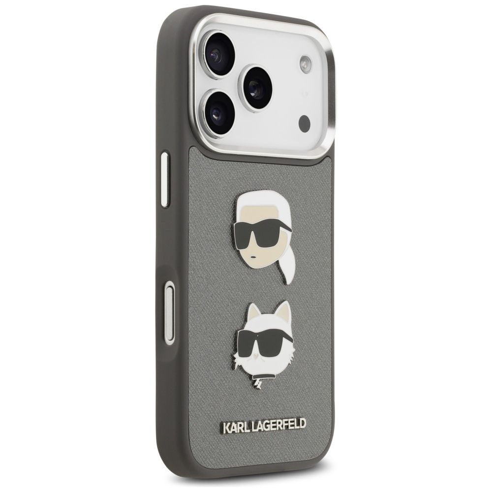 KARL LAGERFELD case for IPHONE 17 Pro KLHCP17LPSFDHPOG (FW Grained PU W/ K&C Heads Pin & Logo) gray