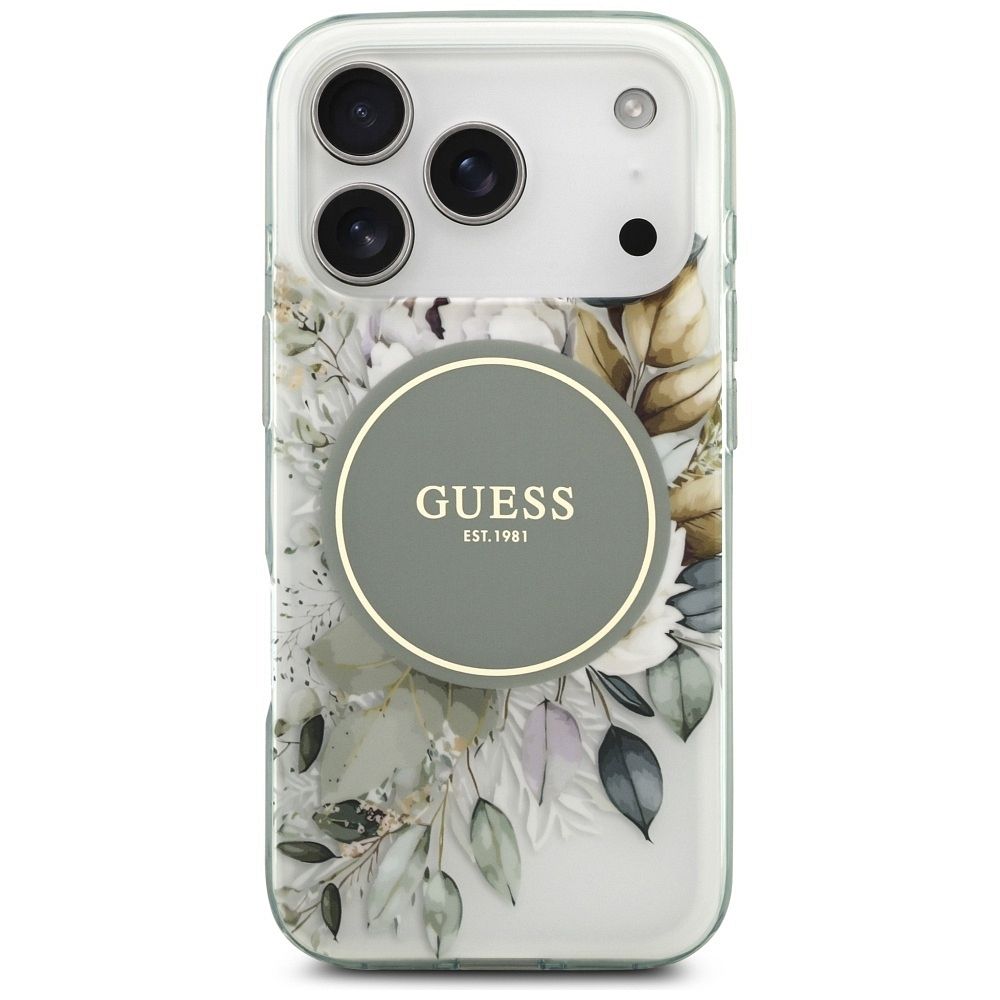 7d727dc760a6d9532df4c2504fef7031 GUESS case for IPHONE 17 Pro Max compatible with MagSafe GUHMP17XHFWBDCEN (IML Flower & Tonal Circle) green