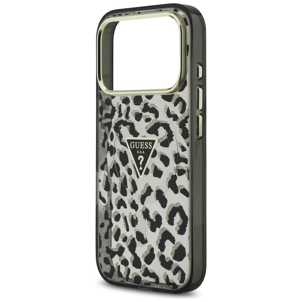 GUESS case for IPHONE 17 Pro Max compatible with MagSafe GUHMP17XHLEGTGLK (PC TPU W/ Leopard Glitter) black