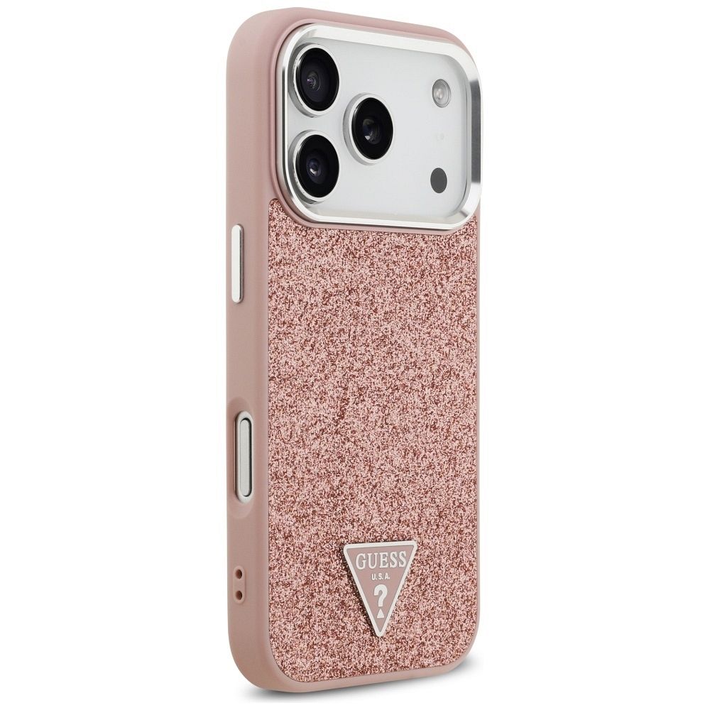 7e06b43c5ddbd93b5c418df8d85d5d6a GUESS case for IPHONE 17 Pro compatible with MagSafe GUHMP17LPFGTSCMP (PU Glitter W/ Triangle Logo) pink