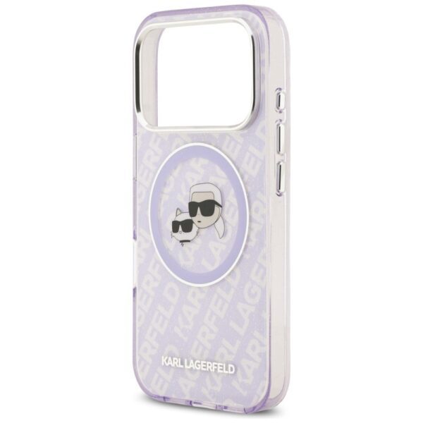 KARL LAGERFELD case for IPHONE 17 Pro Max compatible with MagSafe KLHMP17XHMKBKCHOU (IML Glitter K&C Heads Logo) purple