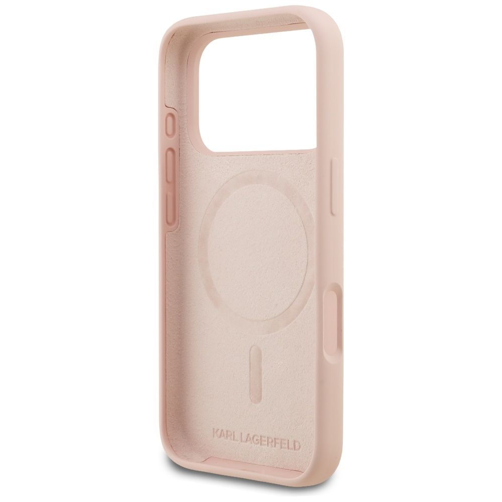 KARL LAGERFELD case for IPHONE 17 Pro Max compatible with MagSafe KLHMP17XSKIGROP (Silicone W/ KL Sketch & Logo) pink