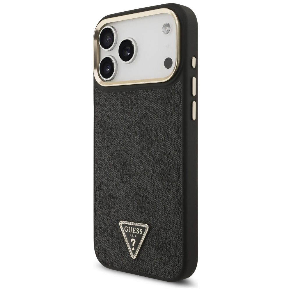 80c29cbc422edaba50d88241c7e3b87e GUESS case for IPHONE 17 Pro Max compatible with MagSafe GUHMP17XP4GTDGMK (4G PU W/ Triangle Logo) gold black