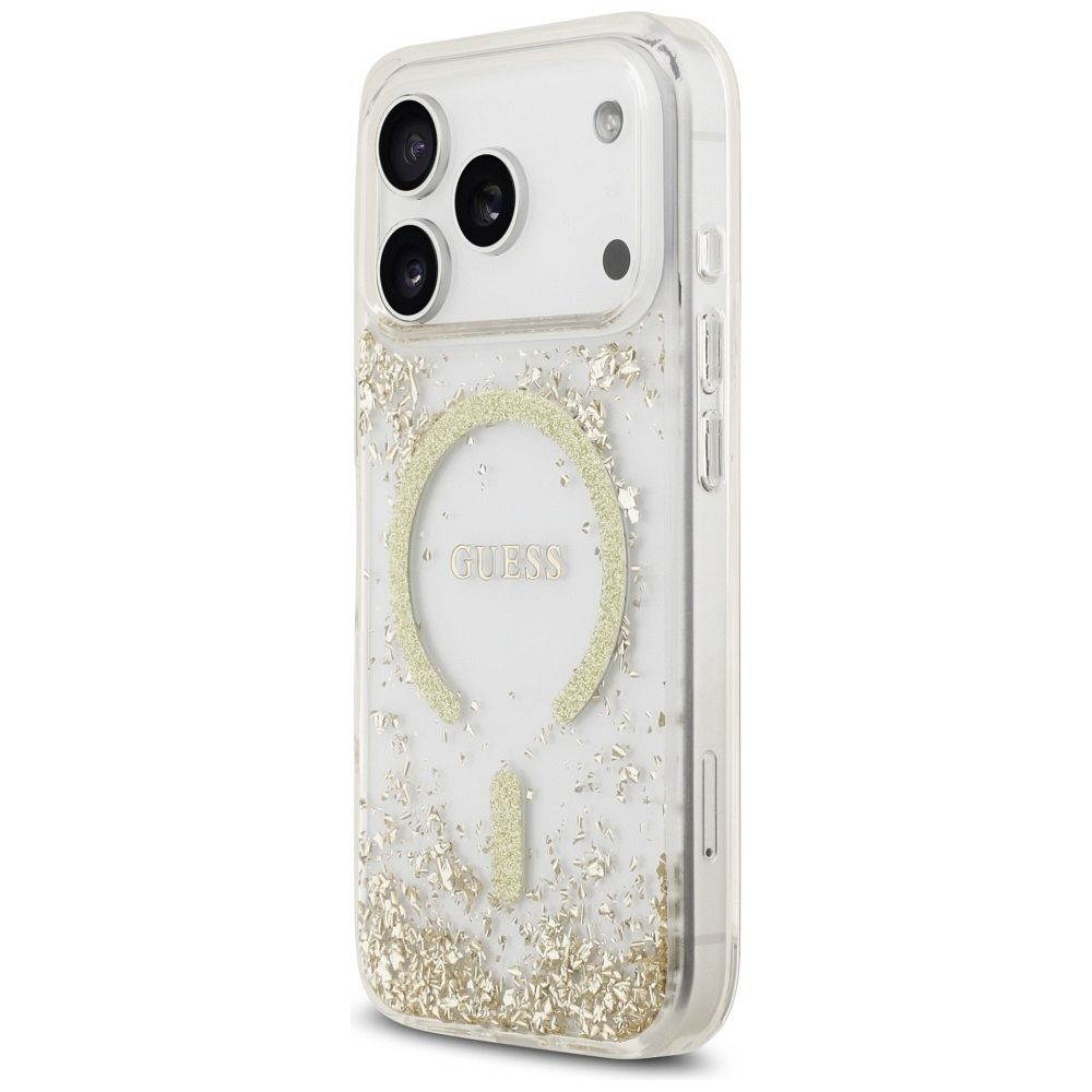 80edecaa36884384480babc641d3dd47 GUESS case for IPHONE 17 Pro compatible with MagSafe GUHMP17LRGRGED (Resin Bottom Glitter) gold