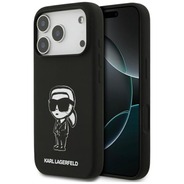 KARL LAGERFELD case for IPHONE 17 Pro compatible with MagSafe KLHMP17LSKIGROK (Silicone W/ KL Sketch & Logo) black