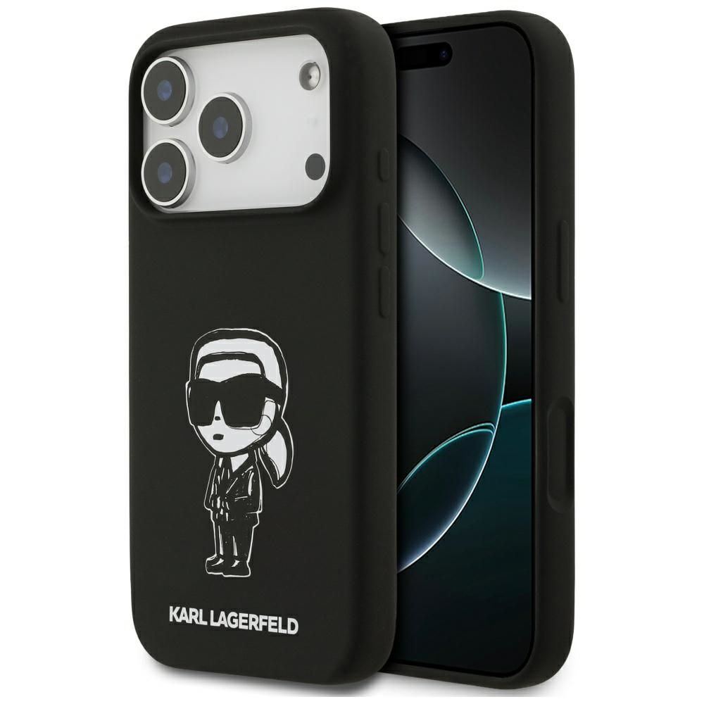 KARL LAGERFELD case for IPHONE 17 Pro compatible with MagSafe KLHMP17LSKIGROK (Silicone W/ KL Sketch & Logo) black