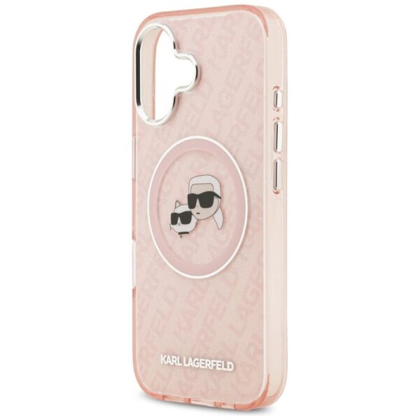 KARL LAGERFELD case for IPHONE 17 compatible with MagSafe KLHMP17SHMKBKCHOP (IML Glitter K&C Heads Logo) pink