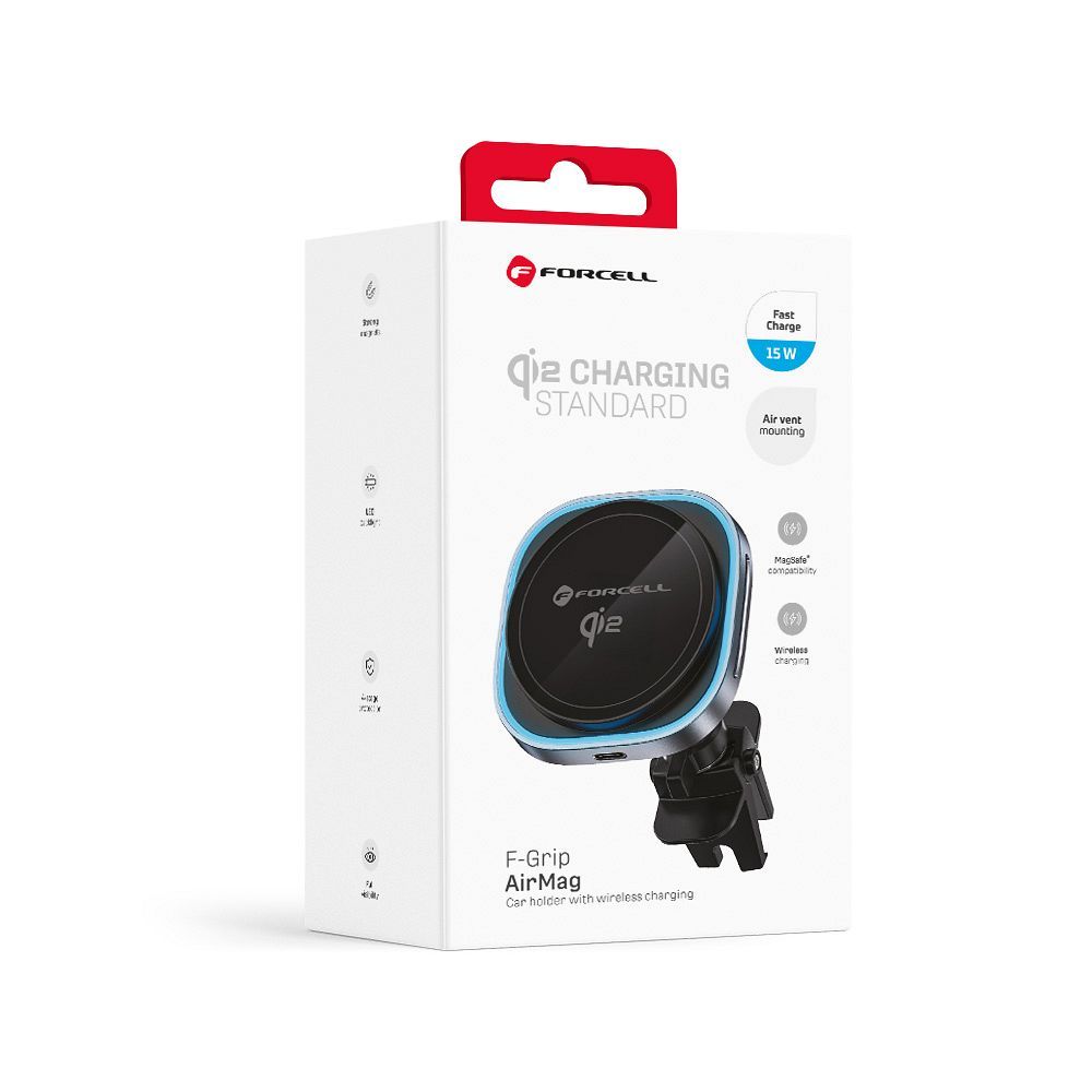 FORCELL F-GRIP Air Mag (F-07) magnetic car holder for air vent with wireless charging compatible with MagSafe Qi2 15W grey