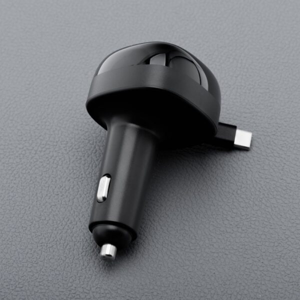 FORCELL F-ENERGY Alu car charger with retractable cable Type C and Type C + USB A sockets PD QC4.0 SFC2.0 3A 75W black