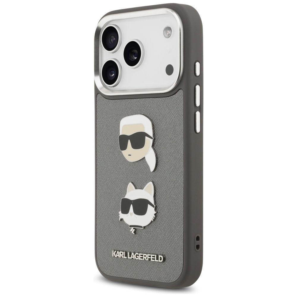 KARL LAGERFELD case for IPHONE 17 Pro KLHCP17LPSFDHPOG (FW Grained PU W/ K&C Heads Pin & Logo) gray