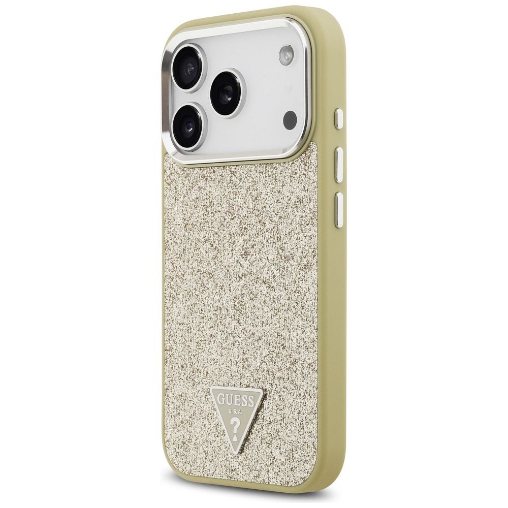 883f23f02c26bb214eb7d7e569d27a26 GUESS case for IPHONE 17 Pro compatible with MagSafe GUHMP17LPFGTSCMD (PU Glitter W/ Triangle Logo) gold
