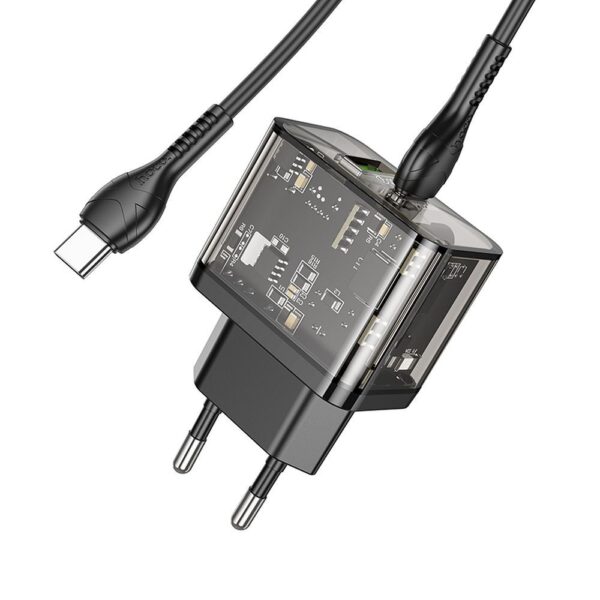 HOCO wall charger USB A + Type C + cable Type C to Type C PD QC3.0 3A 20W N34 transparnent