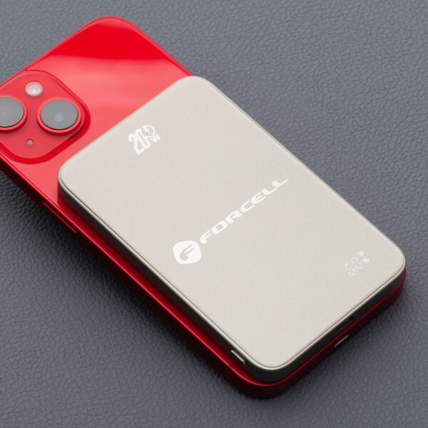 Powerbank compatible with MagSafe Forcell F-Energy SuperSlim F5K8 QC4.0 PD3.0 15W 5000 mAh titanium desert