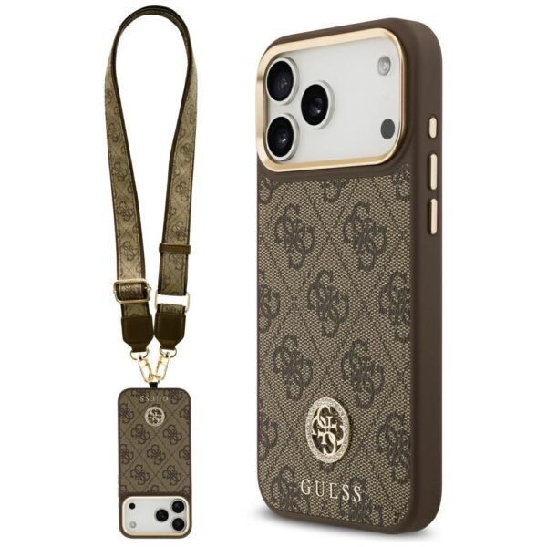 901259959c2236c954817877c3632902 GUESS case for IPHONE 17 Pro Max compatible with MagSafe GUHMP17XP4G4DCSW (PU W/ Strass Logo & Big Strap Metal Buttons) brown