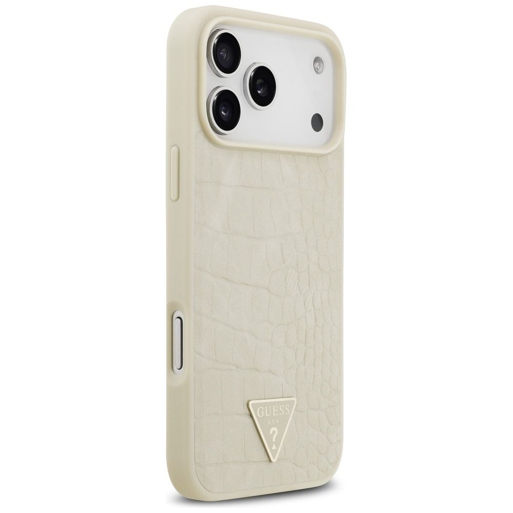 9070bb2273f6ec72f4ab111d12bb8a12 GUESS case for IPHONE 17 Pro Max compatible with MagSafe GUHMP17XPCRTHCD (PU Croco Triangle Logo) gold