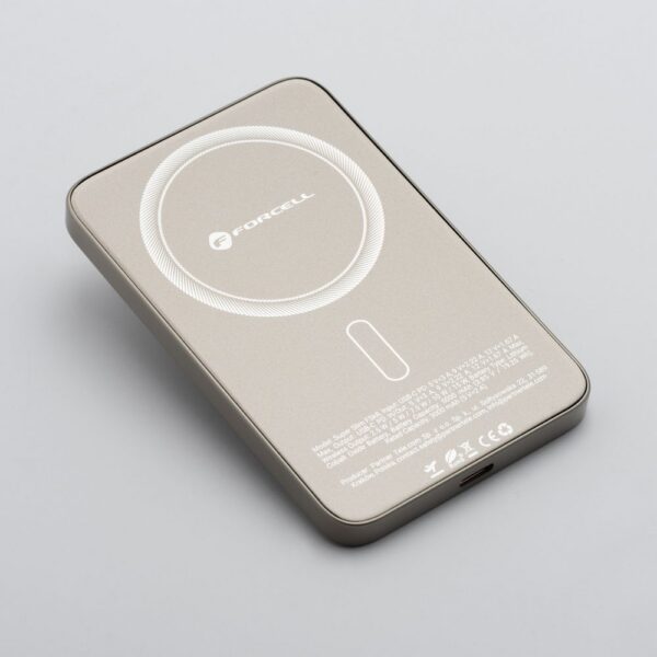 Powerbank compatible with MagSafe Forcell F-Energy SuperSlim F5K8 QC4.0 PD3.0 15W 5000 mAh titanium desert
